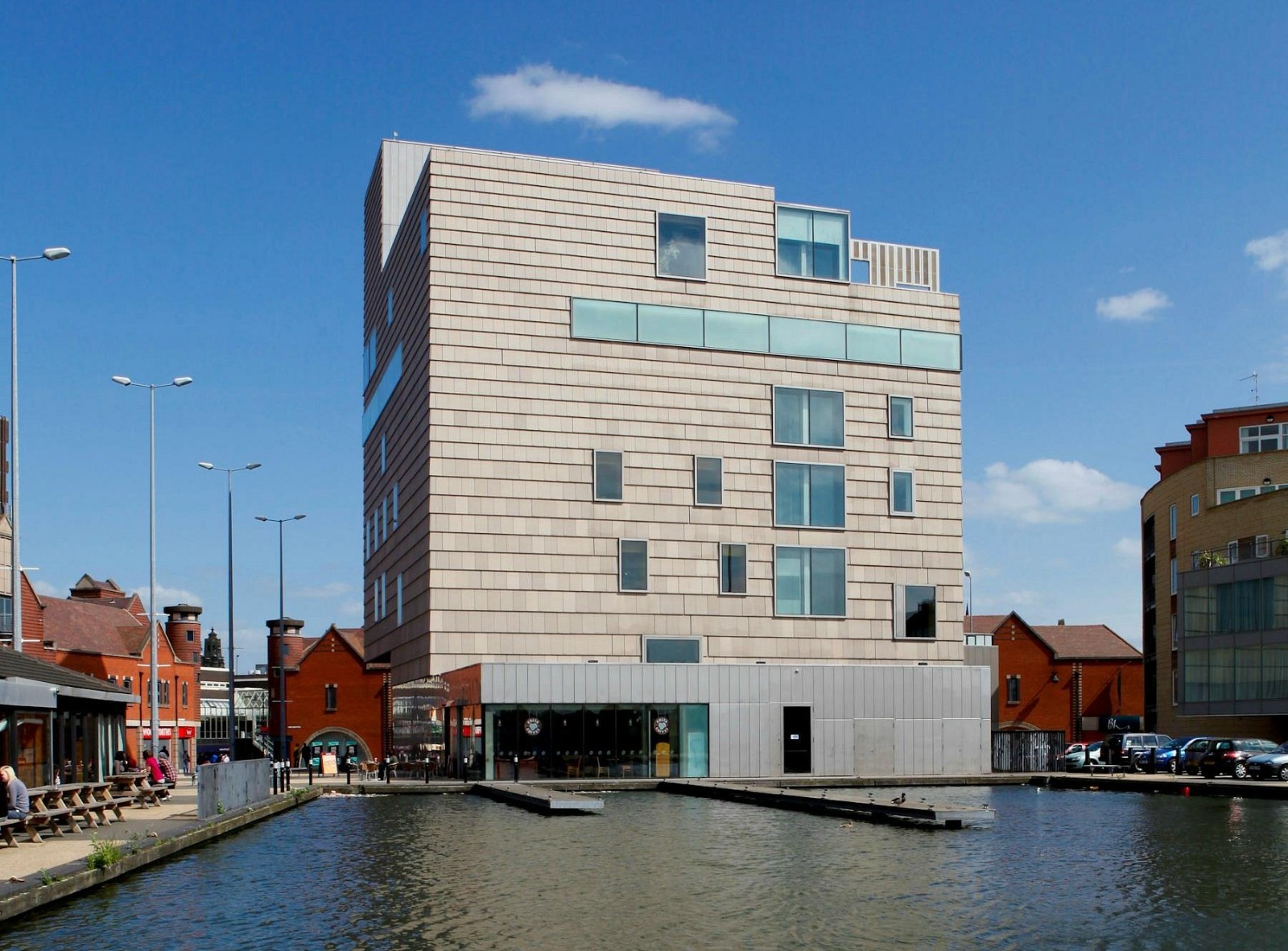 The New Art Gallery Walsall beside the canal basin, representing Walsall town centre